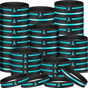 Hiboom 100 Pcs Ovarian Cancer Awareness Silicone Bracelets Awareness Ribbon Rubber Wristband Cancer Survivor Hospital Gifts for Women Social Charity Event