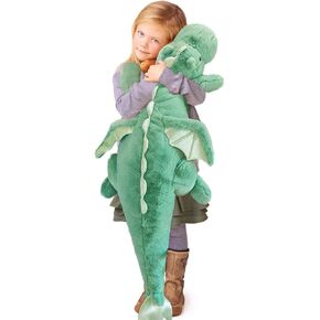 Arelux Large 37in Dragon Cute Dragon محشوة الحيوانات الفخمة لينة زرقاء زرقاء زرقاء زرقاء زجاجية عملاقة سادة الديناصورات غامضة.