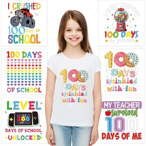 TaoBary 6 Pieces DIY 100 Days of School Transfer Iron on Patches Unicorn Rainbow Heat Iron on Patches for Clothing Washable Stickers for DIY Clothing Bag Hat Craft Accessories(Vibrant)