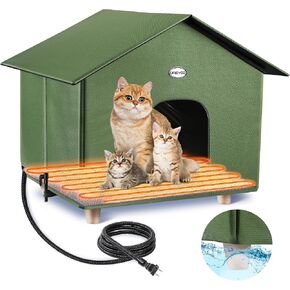 Dreyoo 1 Pack House House House بالإضافة إلى حجم 18 × 20 × 16 بوصة ، ومأوى قطة في الهواء الطلق مقاوم للطقس مع حصيرة وسادة التسخين ، منزل قطة دافئ مع بابين لفصل الشتاء