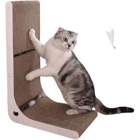 L Shape Cat Scratcher, 23.62 Inch，Cat Scratching Board,Cardboard Cat Scratching Board with Ball Toy, cat Toys for Indoor Cats, Catnip，Protecting Furniture Cat Scratch Pad