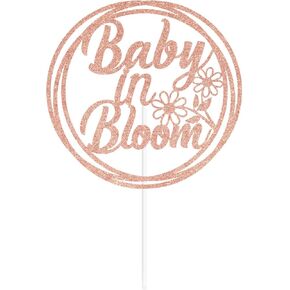 Baby in Bloom Cake Topper, Pregnancy Announcement, Baby Shower & Gender Reveal Party Decorations for Boys & Girls, Rose Gold Glitter Floral Theme, Welcome Sweet Baby Decor