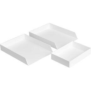 Amazon Basics Rectangular Plastic Desk Organizer Bundle, Letter Tray 2-Pack/Accessory Tray, White