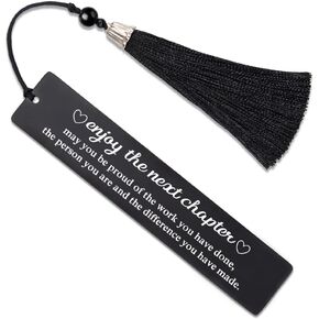 Hafhue Enjoy The Next Chapter Metal Bookmark with Tassels, Book Club Gifts for Bookish Bookworm Reader Writer Author, Farewell Retirement Gifts for Coworker, New Chapter New Start Gifts for Colleague