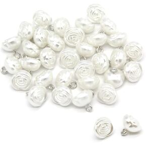 10mm Rose Flower Pearl Buttons, White Faux Pearl Sewing Buttons, for Clothing, Shirts, Skirts, Wedding Dresses, Jewelry Decorations, Vintage Handmade DIY Crafts (50pcs 10mm(0.394inch))