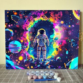 Great Astronaut by Numbers for Adults Kids Beginner,Magical Universe DIY Acrylic Watercolor Paint by Number for Adults Beginner and Kids 16x20 inch Painting Craft On Canvas Home Decor(Without Frame)