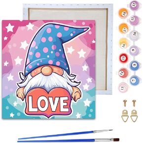 Reofrey Framed Paint by Numbers Kit for Adults & Beginner - 8x8 Inch Canvas Valentine's Day Paint by Numbers - Gnome Educational & Creative Art Set for Beginners - Perfect for Home Wall Decoration