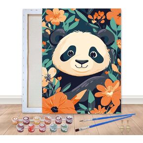 Bimkole Framed Paint by Numbers Kit for Adults Panda, DIY Oil Painting Kit on Canvas with Paintbrushes and Acrylic Pigment, for Paint by Numbers for Beginner, for Home Wall Decor 8x12inch/20x30 cm