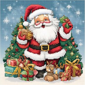 51buyoutgo Santa Claus Cross Stitch Kits, 11 Ct Count Funny Pre Printed Counted Stamped Cross Stitch Embroidery Needlepoint Pattern Kits for Adults Beginners, Christmas Easy Crossstitch Crossstitching