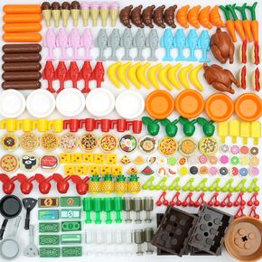 200+pcs Food Building Blocks Accessories, City Friends Kitchen Bricks Sets, DIY Restaurant Picnic Building kit Compatible All Major Brands