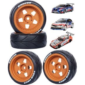 إطارات RC المطاطية وحافة العجلات البلاستيكية لـ 1/10 WRC TT02 XV01 HPI KYOSHO TAMIYA RC CAR ، إطارات 4PCS RC ، برتقالي