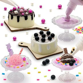 Making Mini Food Toy Miniature Cake Dessert Collectible Toy DIY Kitchen Pretend Play Food Material Kit for Kids Age 8+ (8 Cake Dessert)