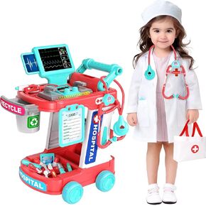 Doctor Kit for Kids ، playet Doctor Playet للأطفال الصغار مع العربة والأزياء والطبية ، ولعب الأدوار لعبة طبية للبنات الصغار الصغار 3-8 هدايا عيد ميلاد