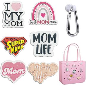 سحر حقيبة حياة أمي لحقيبة Bogg ， Bling Acrylic Love Mom Charm لإكسسوارات Bogg Bag ， متوافقة مع حقيبة الشاطئ الجنوبية ببساطة ， ديكور للأكياس المطاطية