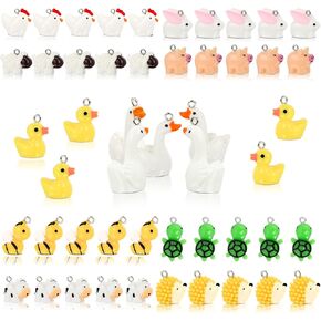 50 Pcs Resin Animal Charms Pendant Cute Goose Duck Cow Bee Chicken Rabbit Turtle Hedgehog Sheep Pig Beads DIY Accessories Farm Theme Supplies for DIY Jewelry Making Bracelet Necklace Earring