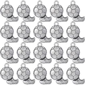 SUNNYCLUE 1 Box 80PCS Soccer Charm Silver Soccer Ball Charms Playing Football Sports Europe UK Alloy Balls with Shoes Vintage Charm for Jewelry Making Charms Supplies DIY Earrings Necklaces Bracelets