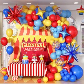 125pcs Carnival Balloons with Red Yellow Blue Balloons for Birthday PartyCarnivals Theme Party Decorations