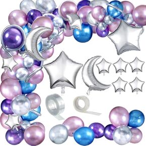 137 PCS Space Balloon Garland Arch Kit Galaxy Party Decorations Blue Purple Silver Star and Moon Balloons for Euter Birthsed Birthdy Party Supplies