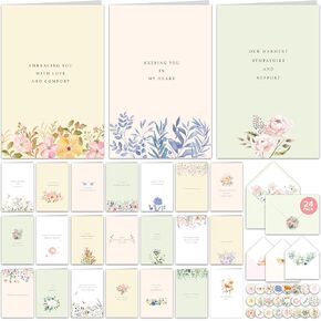 Decorably 24 Pack 4x6in Minimalist Sympathy Cards with Envelopes and Stickers, 24 Unique Designs Printed Message Inside
