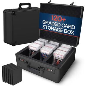 VALUN SLABPRO 160+ 4 ROW Graded Card Storage Box; Durable Sports, PSA Card Storage Box - Organizer Slab for Your Collection - For Baseball, Football, TCG, MTG Cards - Top Loader Design