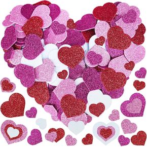 Winlyn 480 Pcs Valentine's Day Heart Stickers Bulk Self-Adhesive Glitter Hearts Shaped Foam Stickers Embellishments in Red Pink White Valentine Arts and Crafts for Kids Scrapbooking Cards Gift Décor