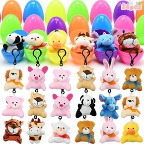 CAMIRUS 24Pack Easter Eggs Filled with Mini Plush Animal Toys, Cute Small Stuffed Animal Keychain Set for Kids Easter Baster Stuffer, Easter Egg Hunt Filler Stuffer