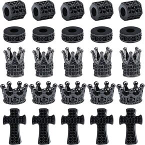 craftshou 25 Pcs King Crown Charms Beads Rhinestone Crown Beads Charm for Jewelry Making Hexagon Cross Shaped Spacer Hole Bead Bracelet Connector Beads for DIY Crafts