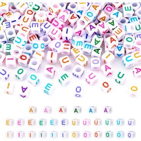 Pandahall 500Pcs Cube Vowel Letter Beads A/E/I/O/U Alphabet Beads 6 mm Colorful A-Z Flat Round Acrylic Letter Beads for Bracelet Jewelry Making