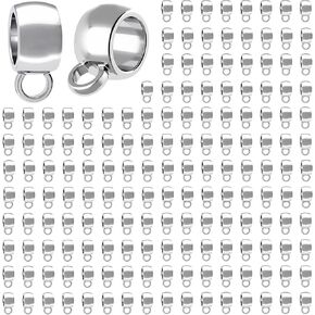 Framendino, 250 Pack Silver Links Bail Beads Round Bead Charms Large Hole Spacer Connector Tube Charm for DIY Bracelet Necklace Jewelry Making