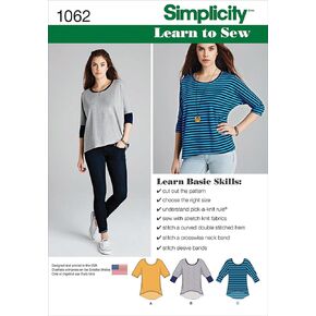 Simplicity 1062 Learn to Sew Knit Tunic Top Sewing Pattern for Women, Sizes XXS-XXL