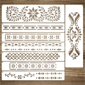 Border Stencils for Painting on Wood, Indian Inlay Furniture Stencils for Crafts Reusable Wood Burning Drawing Art Paint Stencils and Patterns for Wall Table Chair Cabinet Canvas Furniture(Border)