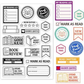 GLOBLELAND Book Reading Label Clear Stamps Mini Art Label Silicone Clear Stamp Reading Seals for DIY Scrapbooking Journals Decorative Cards Making Photo Album