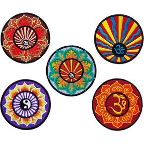 Aum Hindu Symbol Iron on Patch Yoga Lotus Yin Yang Flower Novelty Om Ohm Patch Sign Retro Lucky India (Color 2)