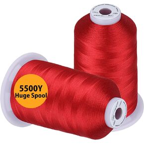 Simthread Emtrodery Thread 5500 ياردة بيضاء 001 ، 2 كبات ضخمة 40wt بوليستر للأخ ، Babylock ، Janome ، Singer ، Pfaff ، Husqvarna ، Bernina Machine