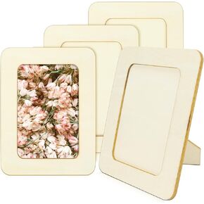 4 Pack DIY Wooden Picture Frames for Crafts, 4" x 6" Wood Photo Standing Frame Bulk Wood Picture Frame Unfinished DIY Picture Craft Frames Easter Mother's Day Birthday Party Gift
