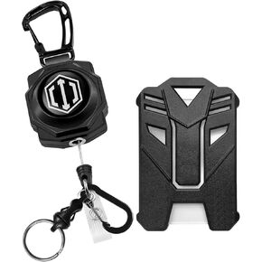 bolimoss Badge Holder Retractable Clip A-Z Letter Heavy Duty Carabiner Keychain with ID Cards Holder Cool Tactical ID Holder with 32" Retractable Badge Reel, Key Ring, G