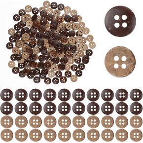 200Pcs Natural Coconut Shell Buttons Wooden Buttons for Crafts, 1/2 Inch Shirt Button 4 Hole Brown Sewing Buttons Small Buttons for Sewing, Shirt, Clothing Replacement, Buttons Crochet Projects Crafts