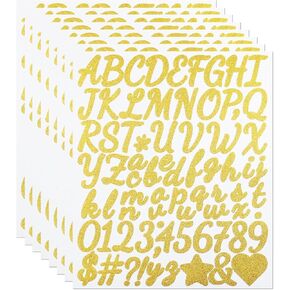 1.5 Inch Glitter Letter Stickers, 592 Pieces Shiny Self Adhesive Alphabet Number Sticker for Mailbox, Door, Scrapbook, Waterproof Sticky Vinyl Symbol Labels for DIY & Homemade Crafts(8 Sheets,Gold)
