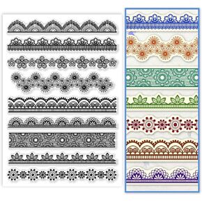 PH PandaHall 9 Pattern Lace Frame Clear Stamp, Flower Lace Silicone Stamp Frame Border Transparent Rubber Stamp Seal Paper Stamp for Card Making, Photo Albums, Holiday Card, Scrapbooking,8.3x5.8inch