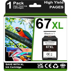 67XL Black High-Yield Ink Cartridge Replacement for HP 67 XL 67XXL Work for Envy 6055 6055e 6075 Envy Pro 6455 6455e 6452 6458 DeskJet 4155 2755e 4052 Printer (1 Black)