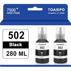 Black 502 Refill Ink Bottle Replacement for T502 Work for ET-2850 ET-2760 ET-3850 ET-3710 ET-3750 ET-3760 ET-4850 ET-4750 Printer, Dye Black Ink