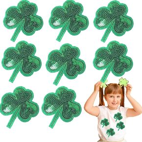 AIDVPOD 8Pcs St. Patrick's Day Iron on Patch Green Shamrock Embroidered Patches Glitter Clover Iron on/Sew on Patches for Kid Adult Cute Embroidery Appliques Patches for Clothing