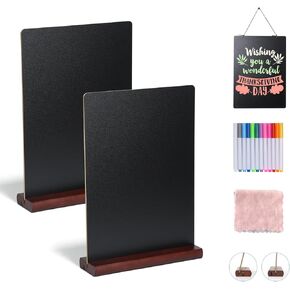 8 x 12 inch Chalkboard Signs - Small Chalk Board with Wood Base, Erasable Message Board Double-Sided Writing Board Table Menu Board for Kitchen Wedding Bar and Restaurant Display (4 Packs)