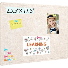 Bulletin Board, 23.5 X 17.5 inches Cork Board with 20 Pushpin, Felt Cork Board Notice Pin Board, Self-Adhesive Vision Board Mood Board Foldable Photo Board for Wall - Oatmeal