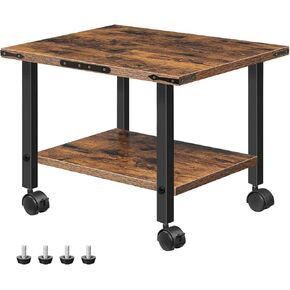 Under Desk Printer Stand, 2-Tier Industrial Mobile Printer Table with Storage Shelf and Steel Frame, Rolling Printer Cart with Lockable Wheels for Home and Office Use