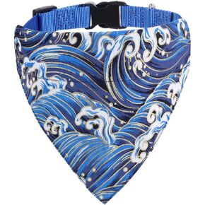 Dog Collar with Bandana Japanese Adjustable Triangle Bibs Scarf Accessories for Dogs Cats Pets