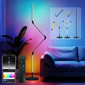 Foldable Corner Floor Lamp with Remote, Smart RGB Floor Lamp with Music Sync and 16 Million DIY Colors, Dimmable, Timer Setting, Modern LED Floor Lamps for Living Room, Bedrooms, and Gaming Rooms