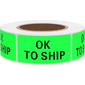 Hybsk OK to SHIP Stickers 1 x 2 inch Fluorescent Green Labels 500 Per Roll
