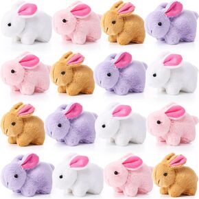 Sratte 16 Pcs Easter Bunny Stuffed Animal Bulk 4.7 Inch Small Plush Rabbit Keychains Detachable Bunny Party Favors Plushies Gifts for Birthday Baby Shower Easter Basket Stuffers Decorations
