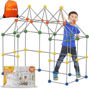 148-Piece Large Fort Building Kit – Durable STEM Construction Kids Toys Ages 4-12 – Indoor & Outdoor Playhouse Set – Easy-to-Build Play Tent with Storage Bag – Unisex Fun & Educational Gift